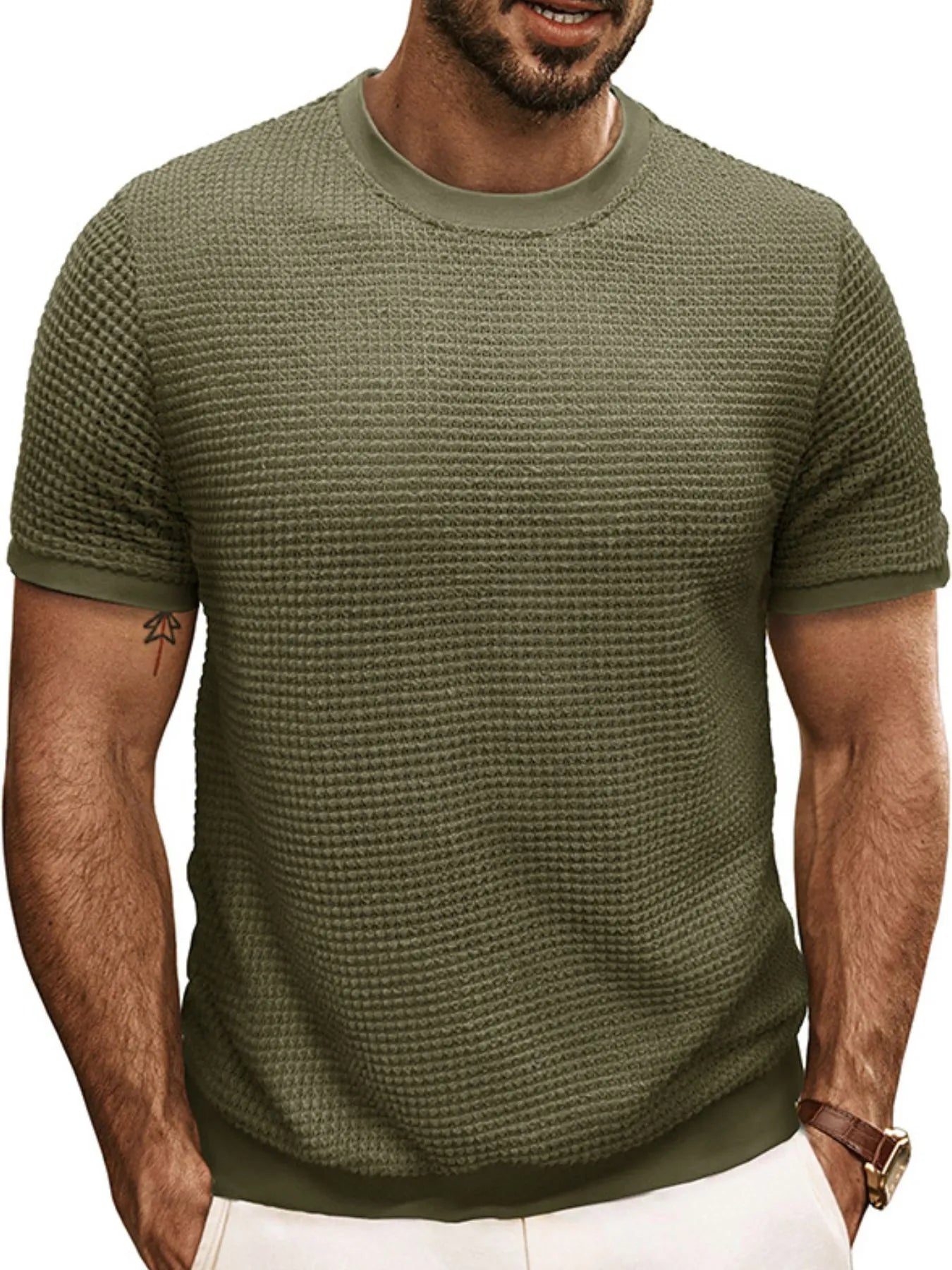 Men's Textured Knit Crew Neck T-Shirt Moss / S