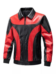 Men's Two-Tone Zip Up Leather Jacket Red / S