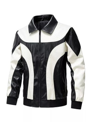 Men's Two-Tone Zip Up Leather Jacket White / S