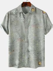 Men's Vintage Map Print Short Sleeve Button Down Shirt Sage / S