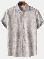 Men's Vintage Print Short Sleeve Casual Shirt Mocha / S