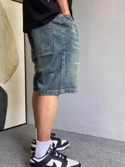 Men's Vintage Washed Distressed Denim Shorts
