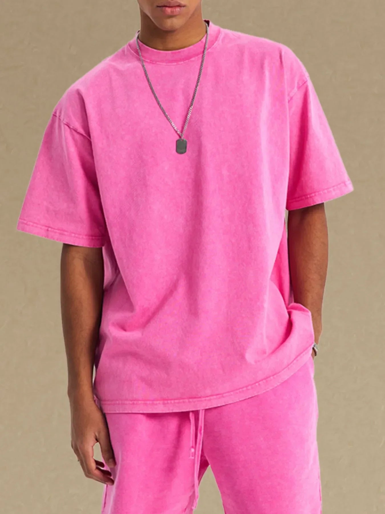 Men's Vintage Washed Oversized T-Shirt Hot Pink / S