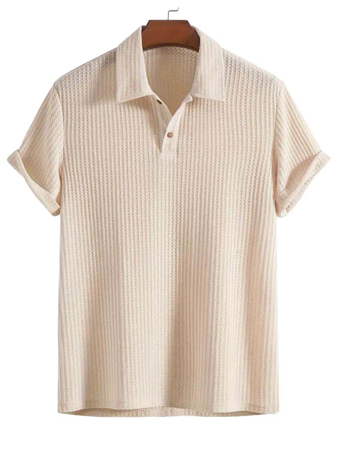 Men's Waffle-Knit Collared Neck Short Sleeve Polo
