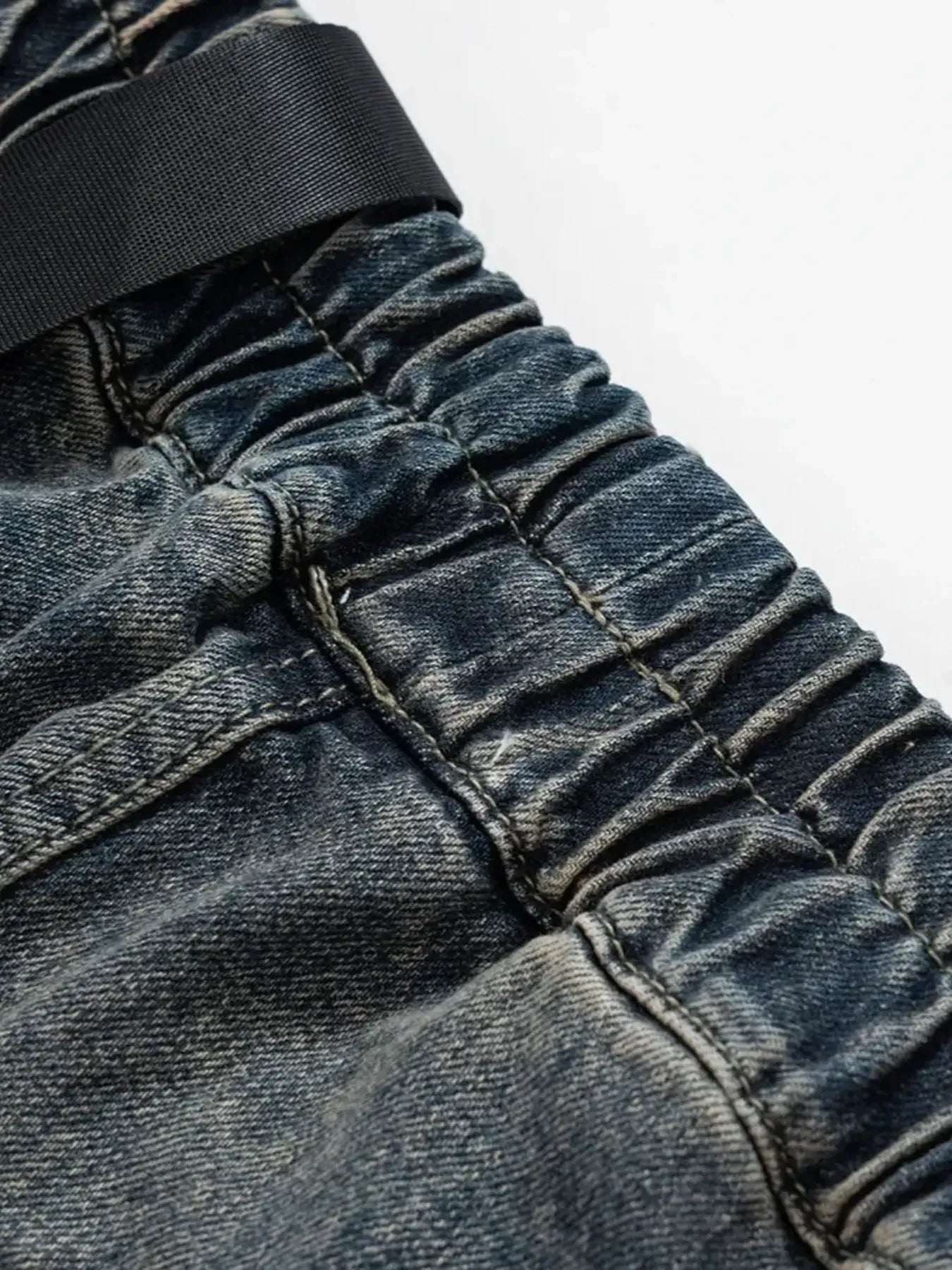 Men's Washed Cargo Jeans with Drawstring Waist