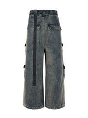 Men's Washed Cargo Jeans with Drawstring Waist