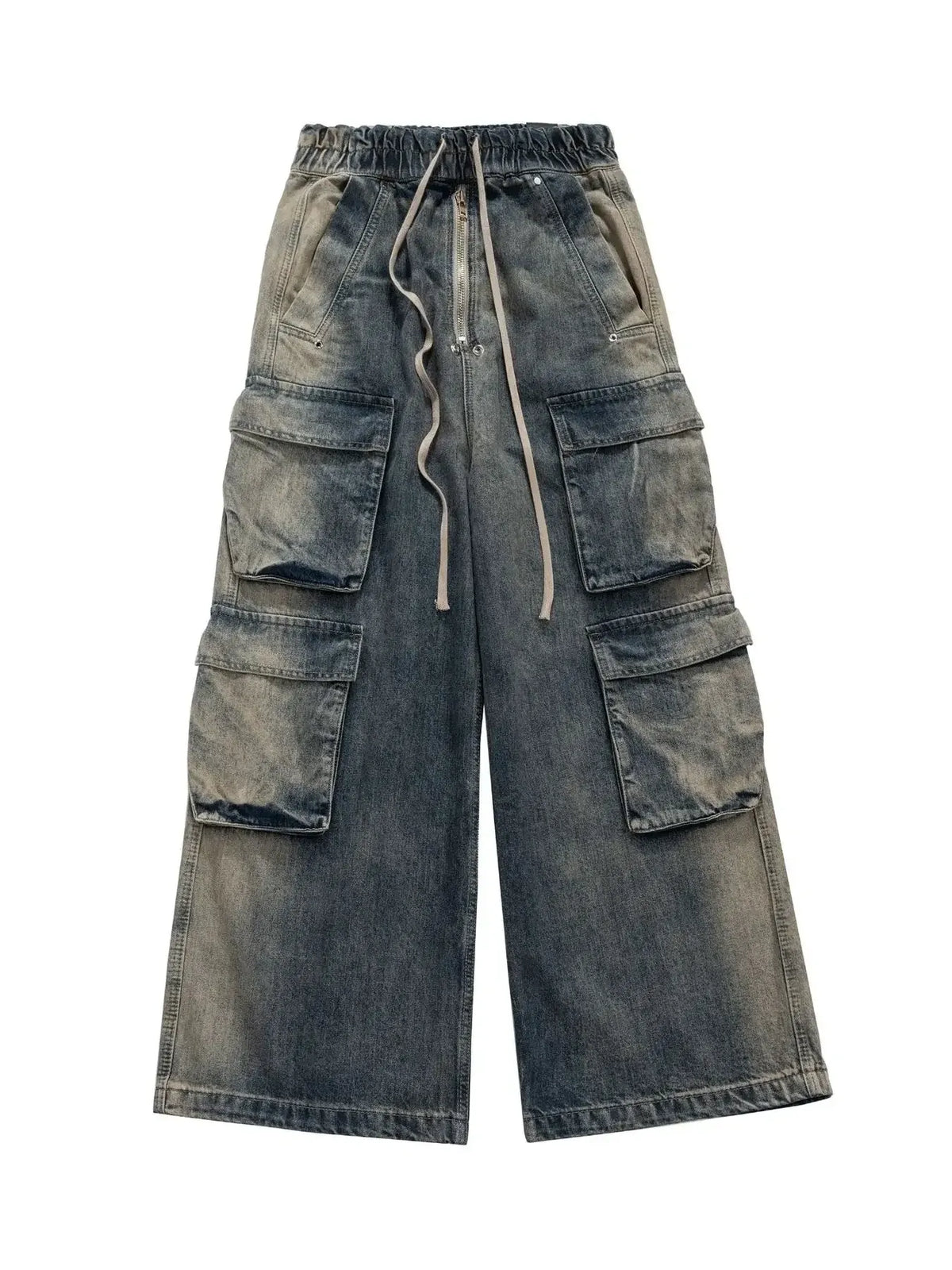 Men's Washed Cargo Jeans with Drawstring Waist Blue / M