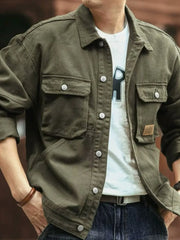 Men's Washed Collared Neck Cargo Jacket Moss / M