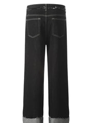 Men's Washed Frayed Hem Cuff Jeans