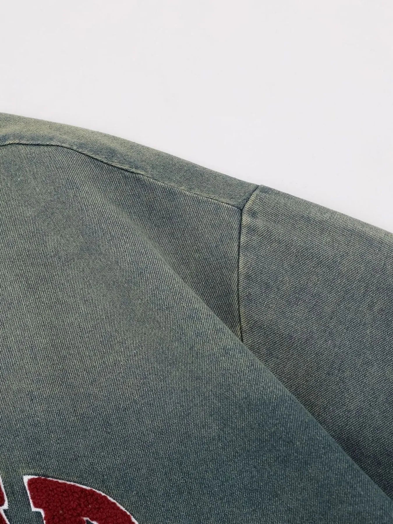 Men's Washed Letter Denim Top with Contrast Neckline
