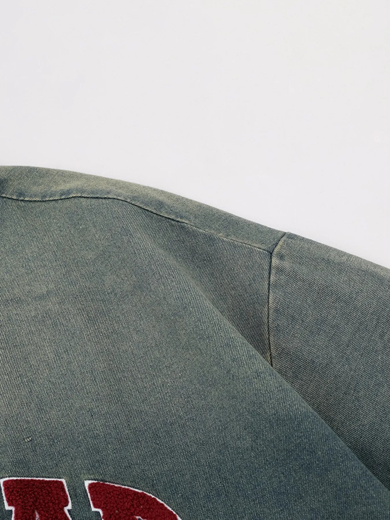 Men's Washed Letter Denim Top with Contrast Neckline