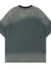 Men's Washed Letter Denim Top with Contrast Neckline