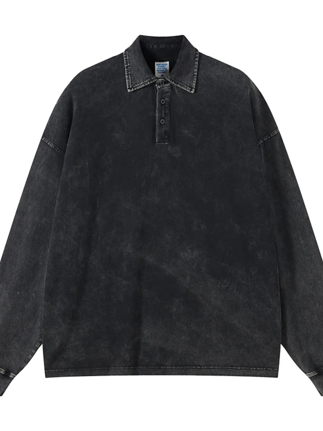 Men's Washed Long Sleeve Polo Shirt