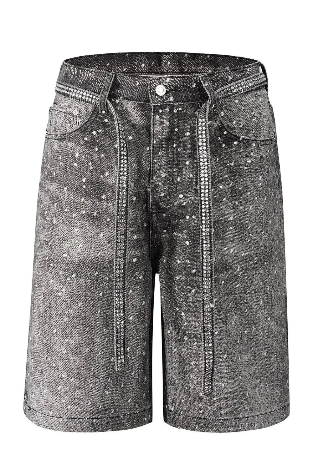 Men's Washed Rhinestone Denim Bermuda Shorts Dark / 30
