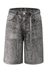 Men's Washed Rhinestone Denim Bermuda Shorts Dark / 30