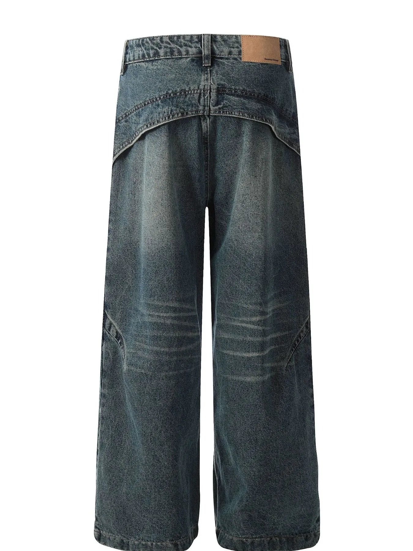 Men's Washed Straight Jeans with Unique Panel Design