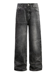 Men's Washed Wide Leg Baggy Jeans Black / S