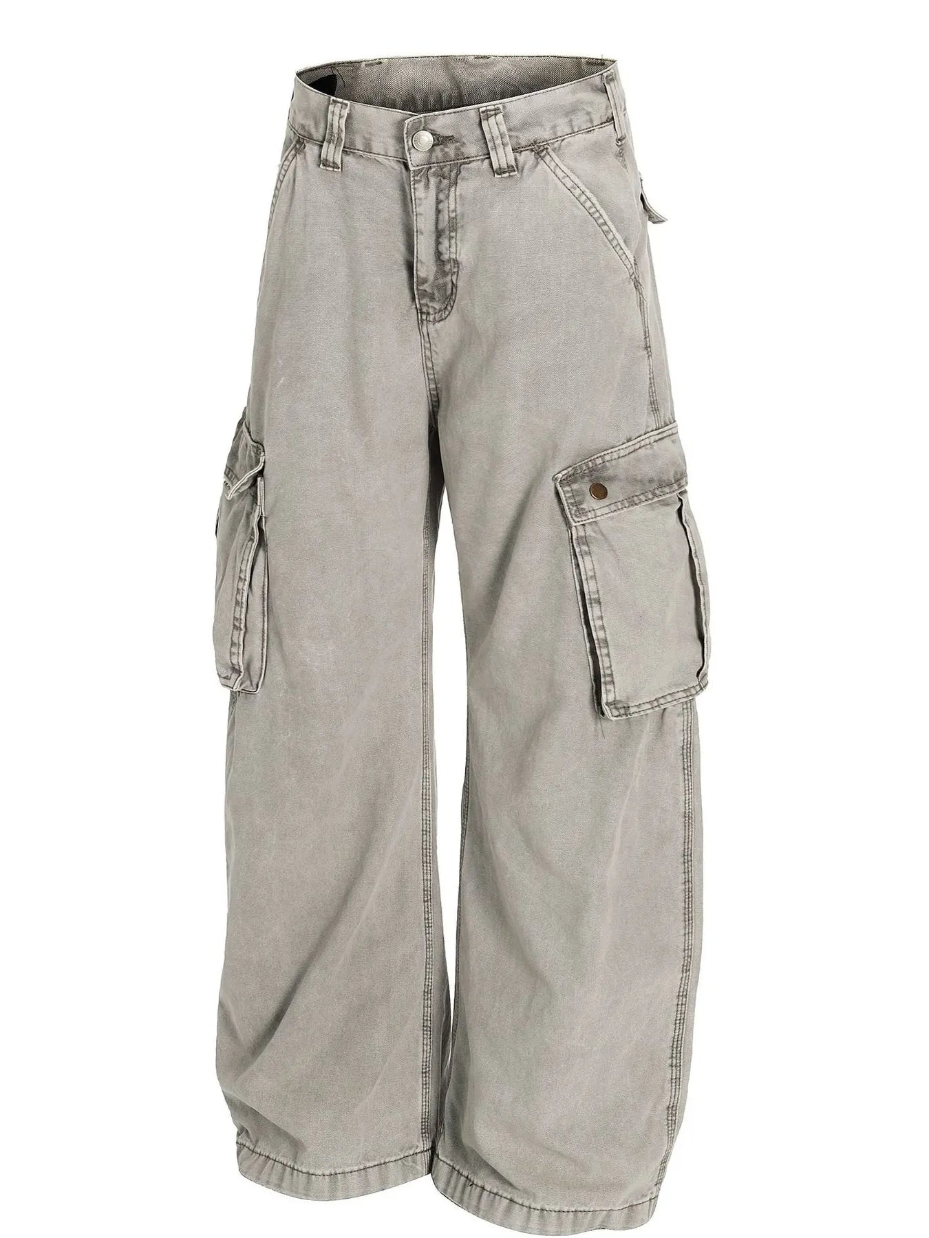 Men's Washed Wide Leg Cargo Jeans with Multiple Pockets