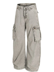 Men's Washed Wide Leg Cargo Jeans with Multiple Pockets
