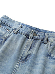 Men's Washed Wide Leg Denim Shorts