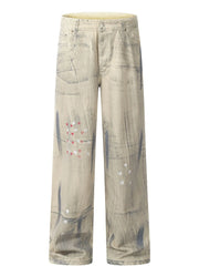 Men's Washed Wide Leg Jeans Apricot / S