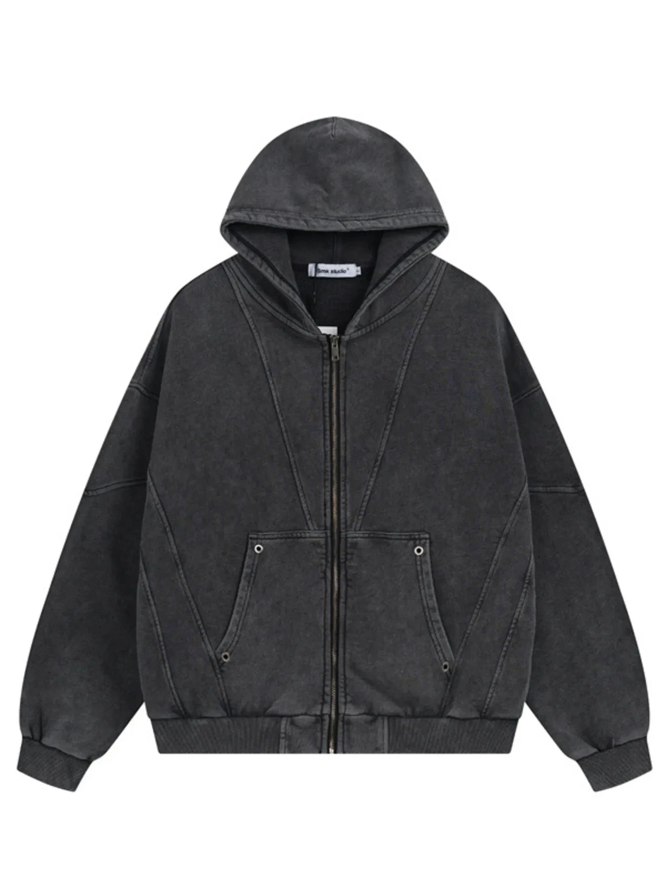 Men's Washed Zip Up Long Sleeve Hooded Jacket Washed Old Black / S