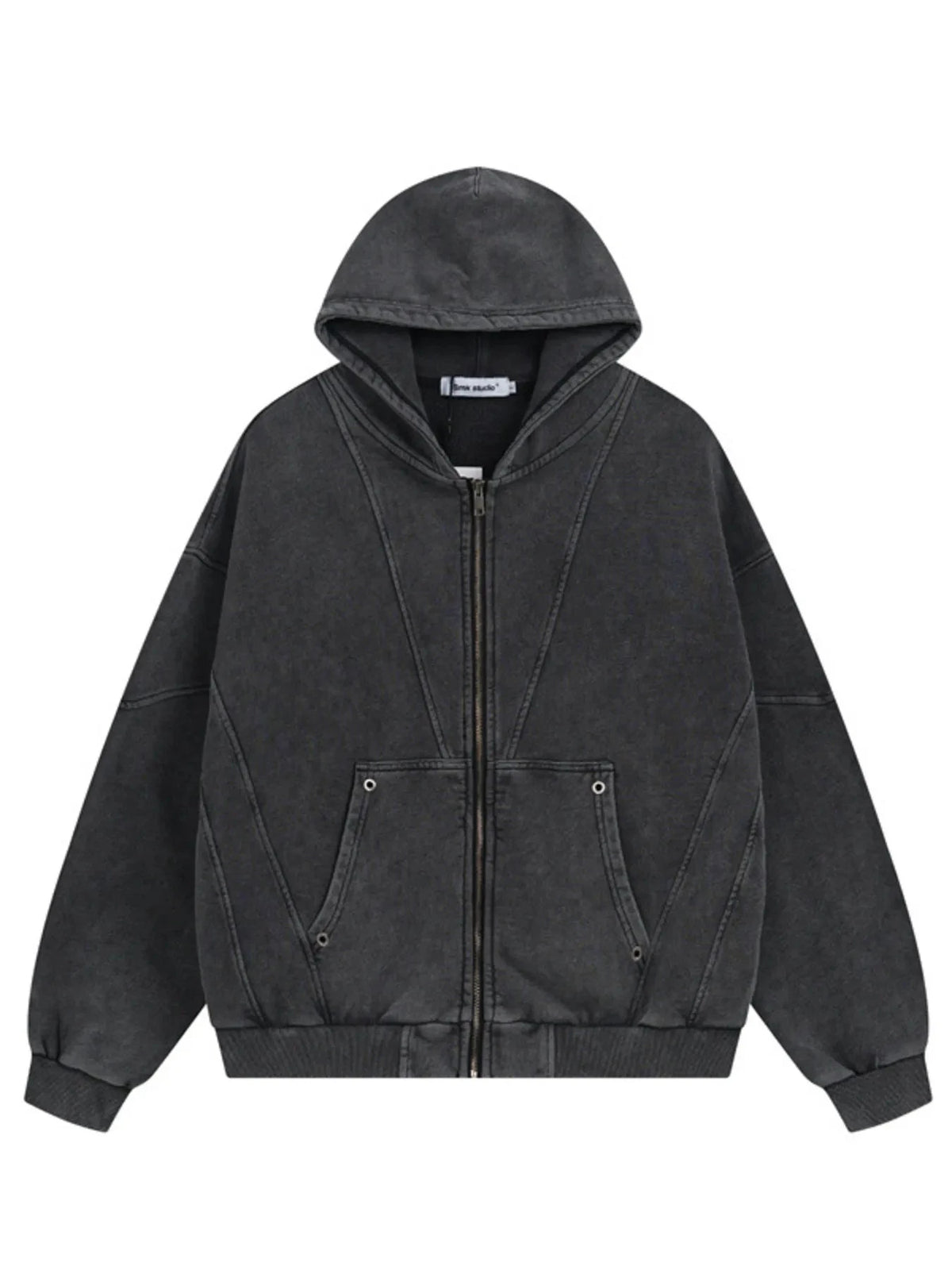 Men's Washed Zip Up Long Sleeve Hooded Jacket Washed Old Black / S