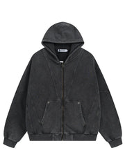 Men's Washed Zip Up Long Sleeve Hooded Jacket Washed Old Black / S