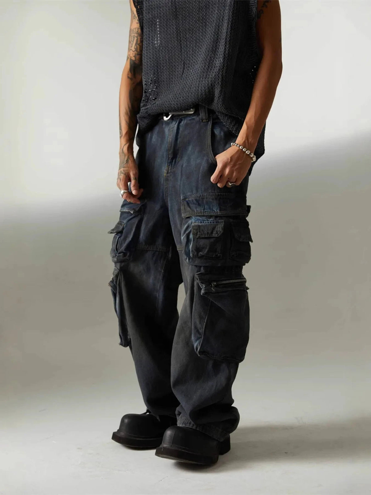 Men's Wide Leg Cargo Jeans Nostalgic Blue / S