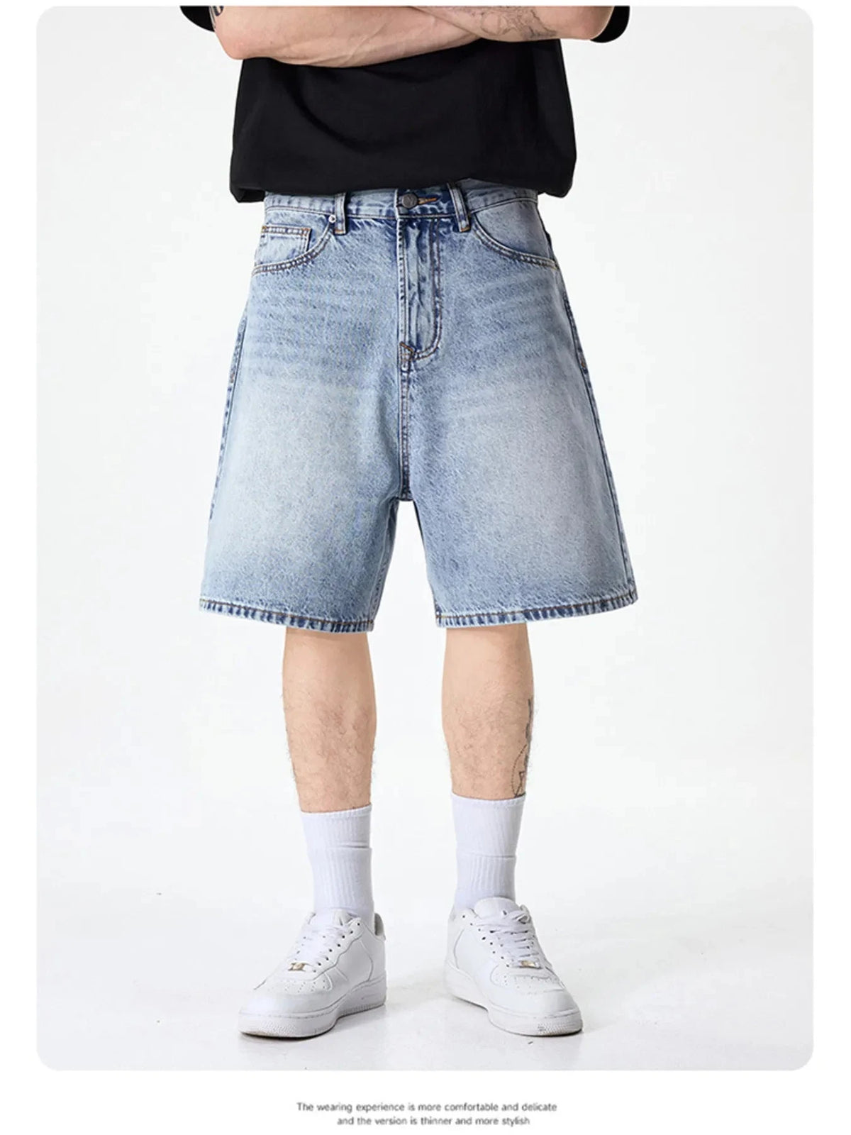 Men's Wide Leg Denim Shorts Light Blue / 28