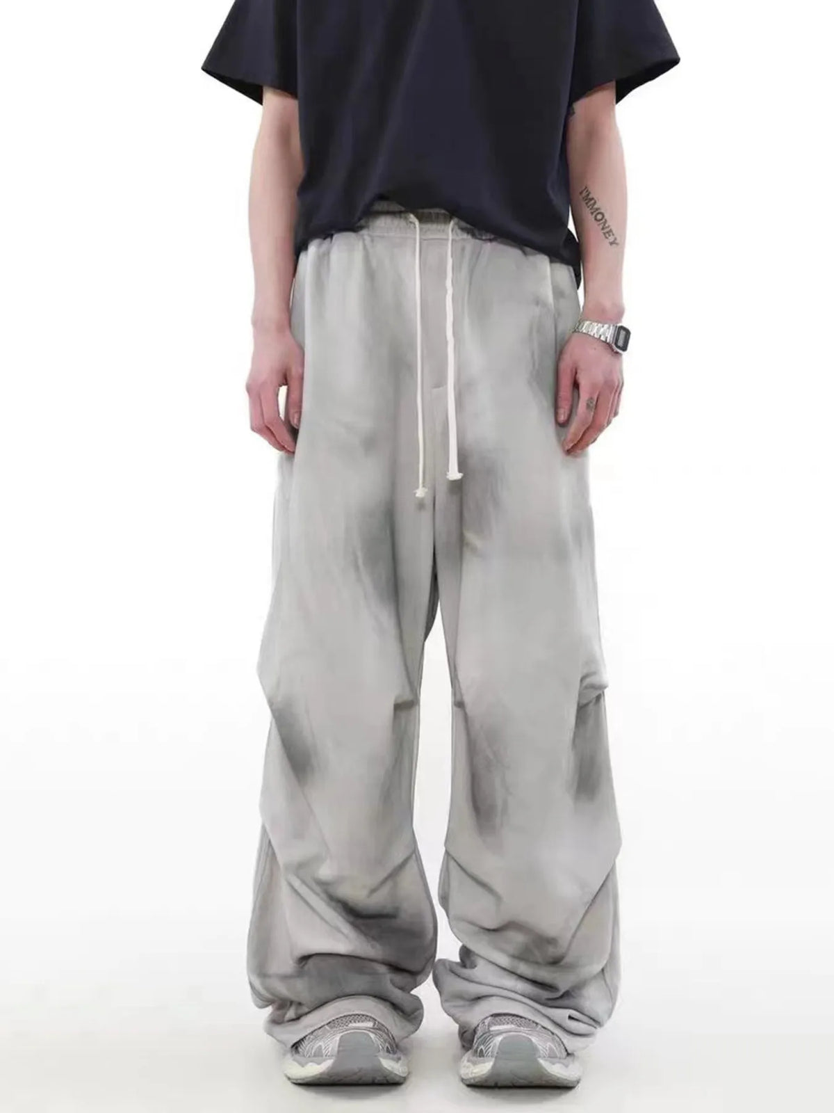 Men's Wide Leg Drawstring Cargo Pants Apricot / S