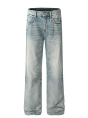 Men's Wide Leg Jeans Washed Light Blue Jeans / S