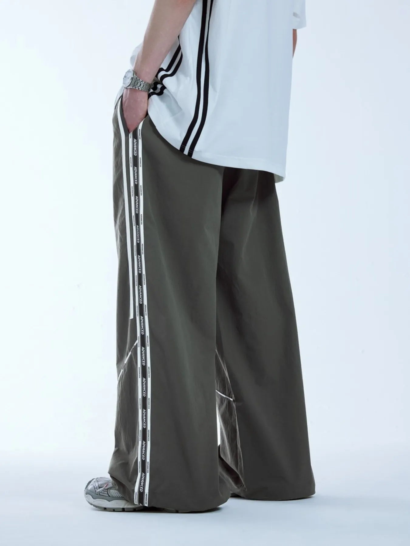 Men's Wide Leg Pants with Side Stripes