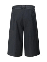Men's Wide Leg Pleated Shorts with Button Closure