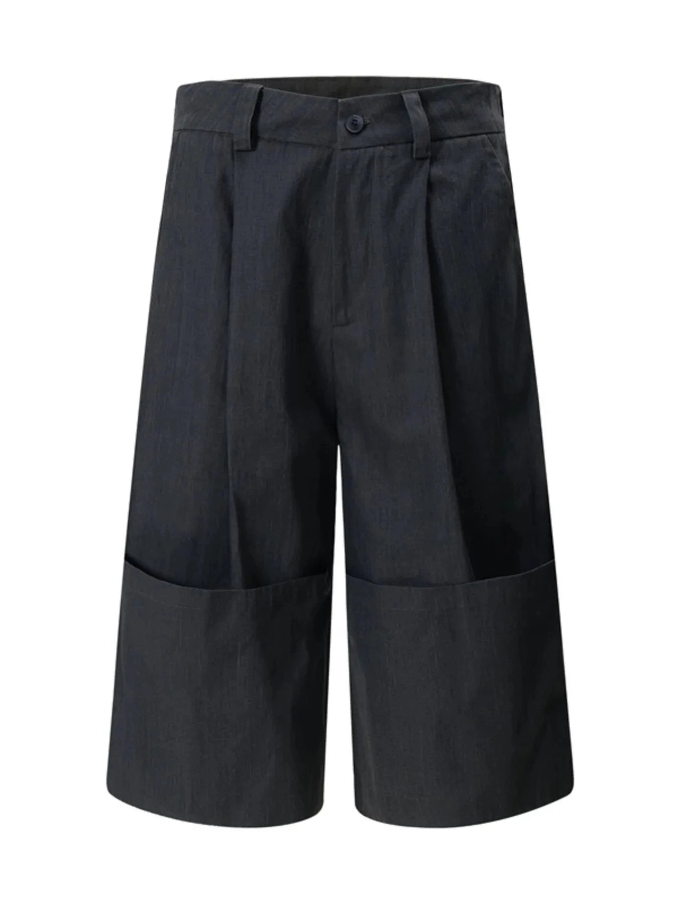 Men's Wide Leg Pleated Shorts with Button Closure Dark Gray / S