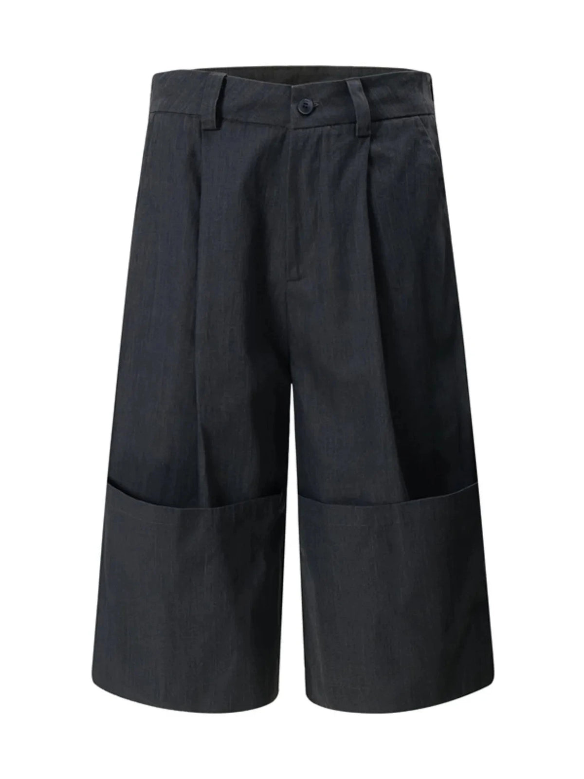 Men's Wide Leg Pleated Shorts with Button Closure Dark Gray / S