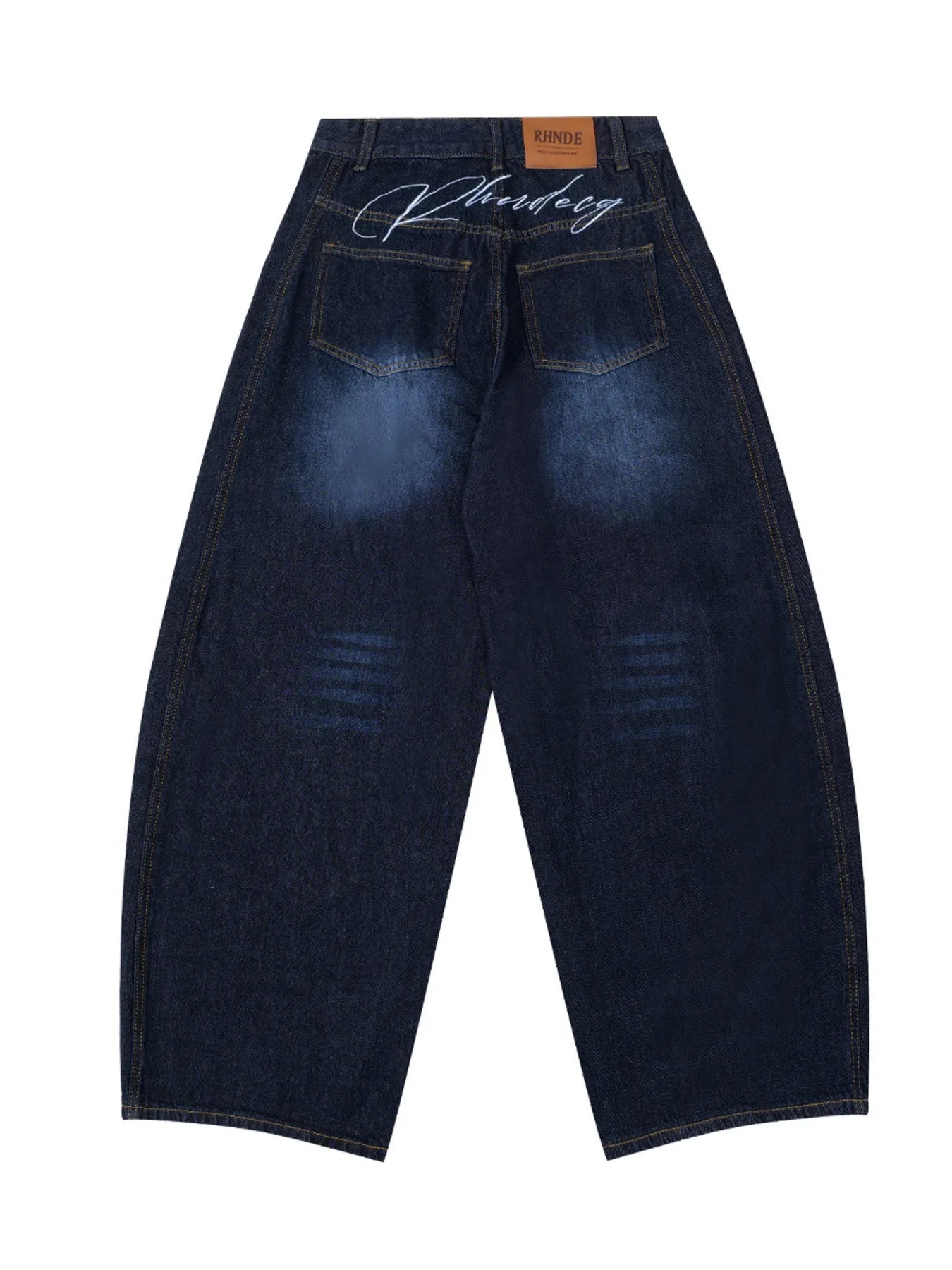 Men's Wide Leg Wash Denim Jeans with Signature Detail