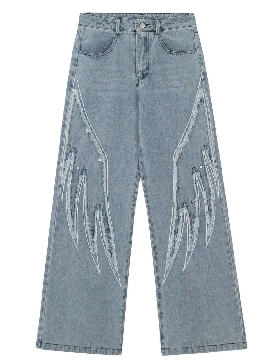 Men's Wing Print Wide Leg Jeans Blue / S