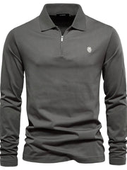 Men's Zip Collar Long Sleeve Polo Dark Gray / S