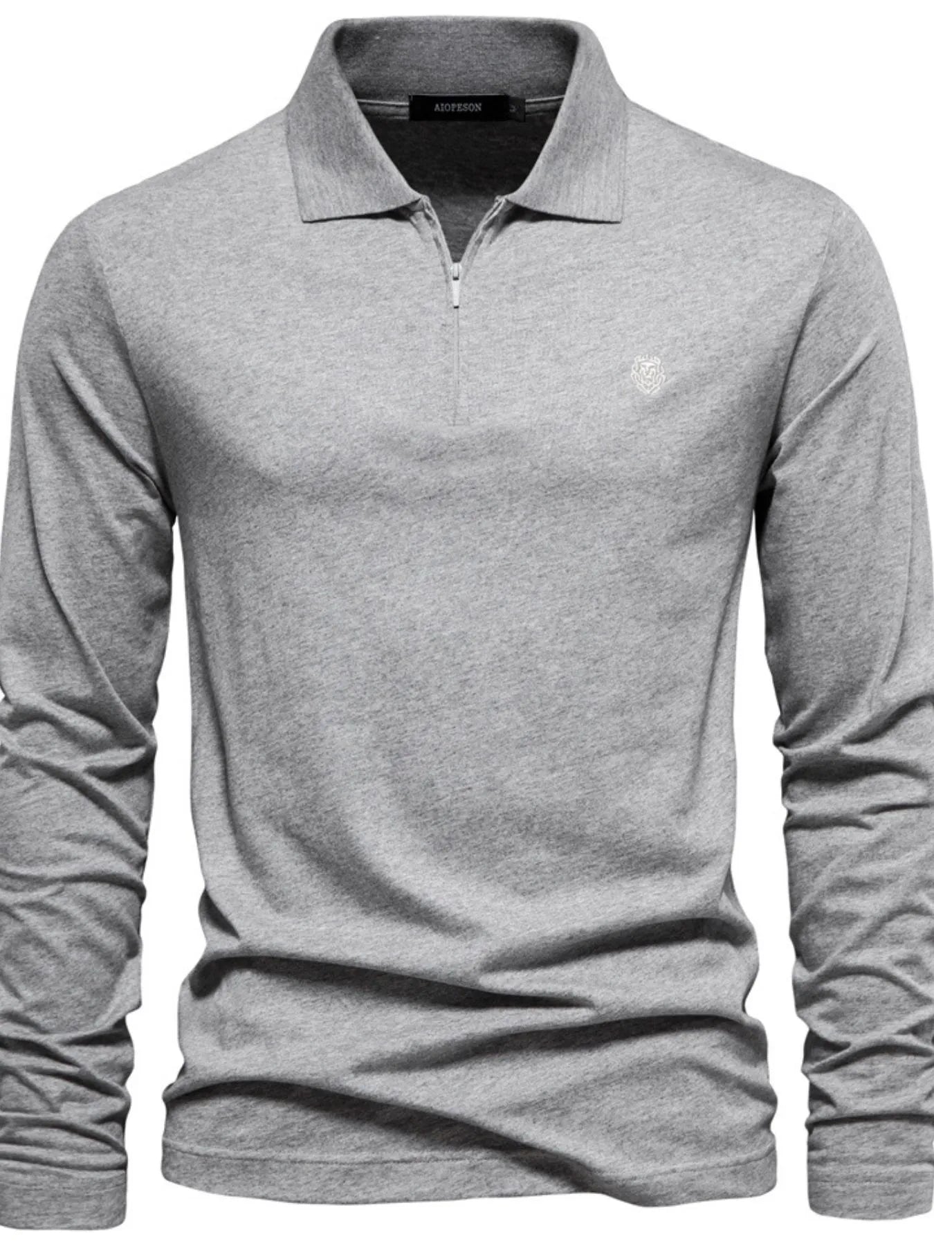 Men's Zip Collar Long Sleeve Polo Gray / S