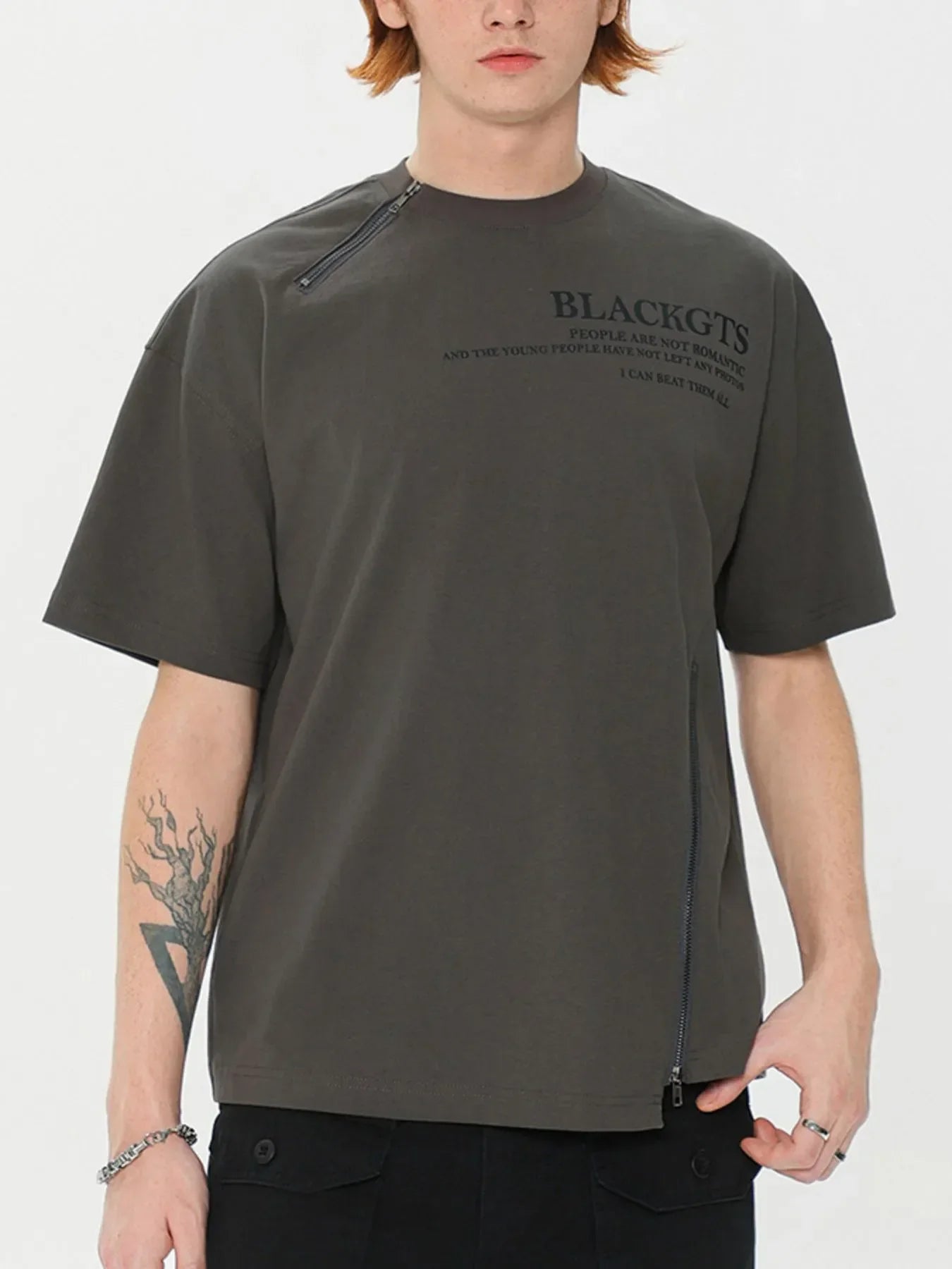 Men's Zip Detail Round Neck T-Shirt