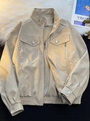 Men's Zip Up Casual Bomber Jacket Khaki / M