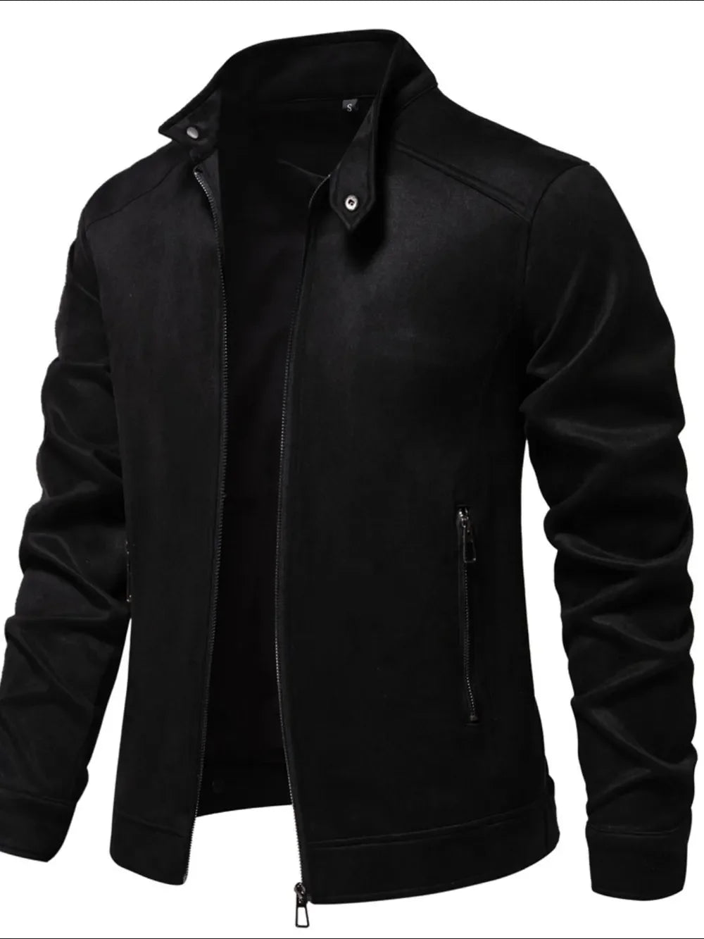 Men's Zip Up Long Sleeve Biker Jacket Black / S