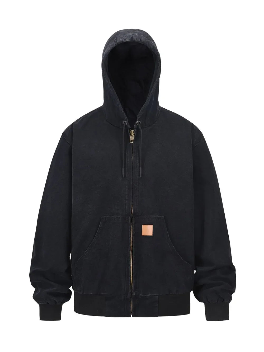 Men's Zip Up Washed Hooded Jacket Black / M