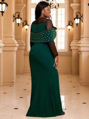 Mesh Beaded Patchwork Maxi Bodycon Dress