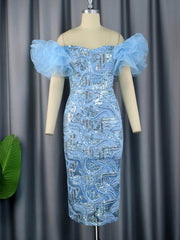 Mesh Ruffled Sleeves Sequin Lace Detailed Dress