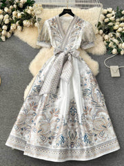 Mesh Sleeves Bohemian Vintage Sash A-line Dress S / Black