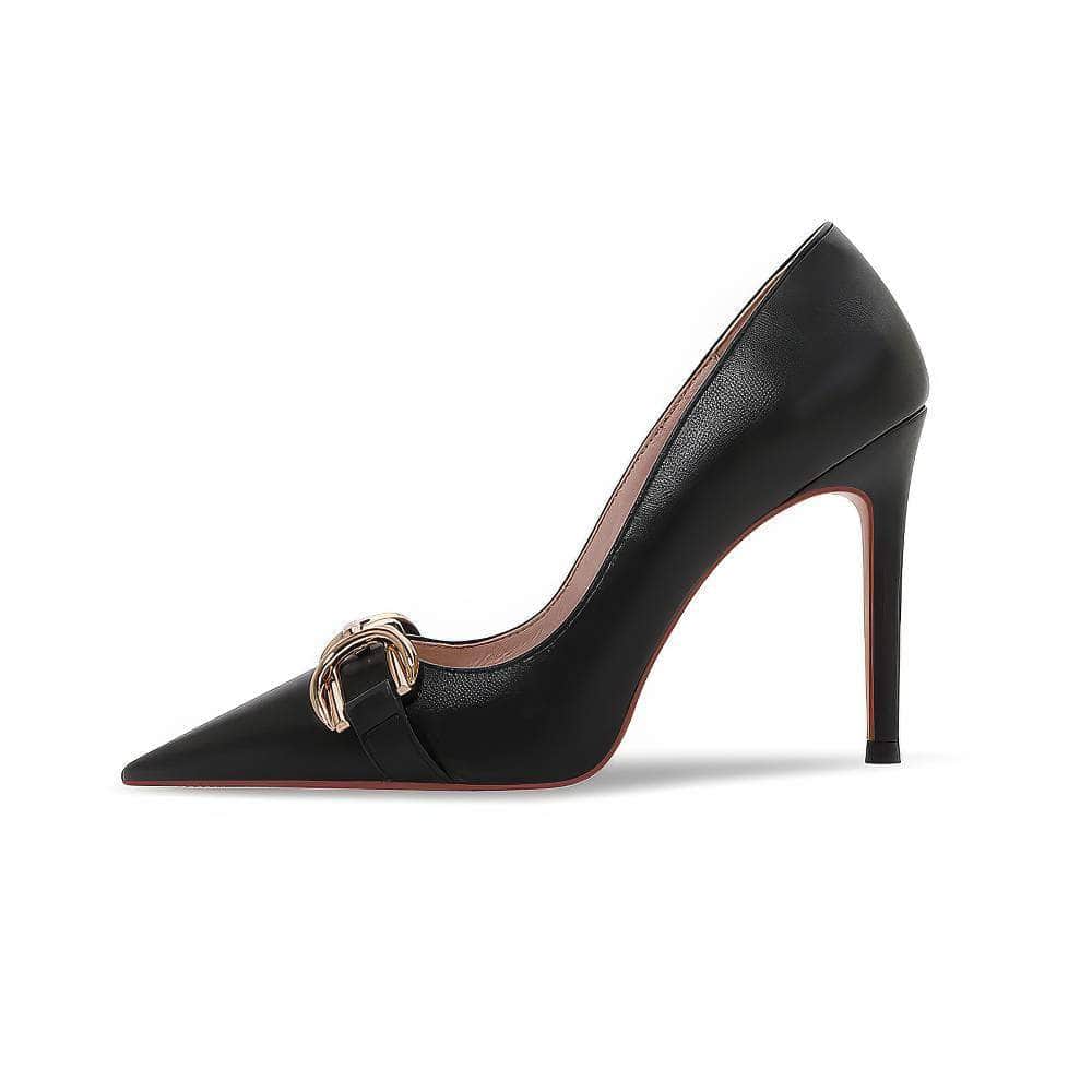 Metal Buckle Deco Pointy Toe Court Heels