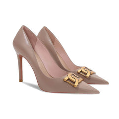 Metal Decorated Pointy Toe Court Heels EU 32 / RosyBrown / 6.5CM