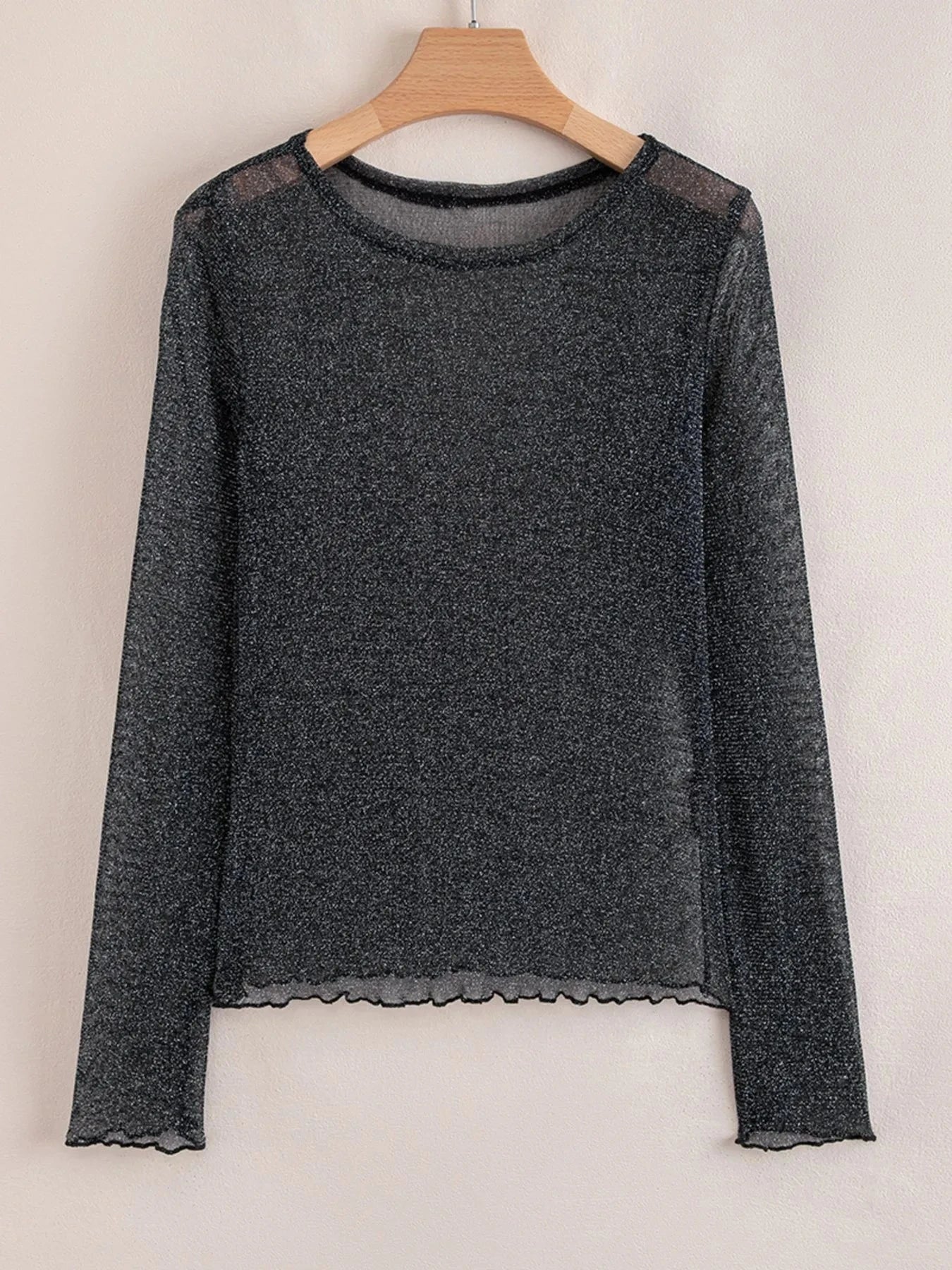 Metallic Glitter Mesh Long Sleeve Top